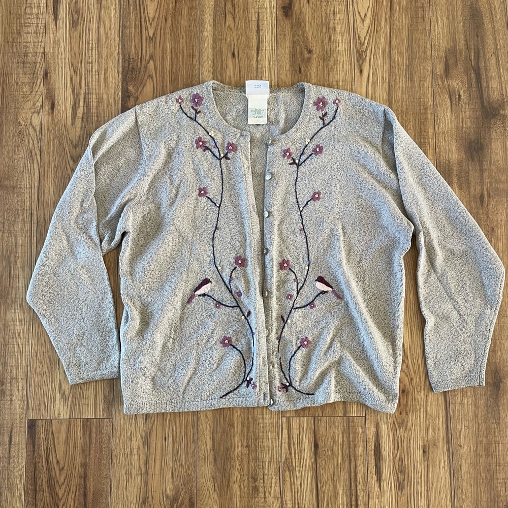 Northern Reflections Embroidered Gray Cardigan